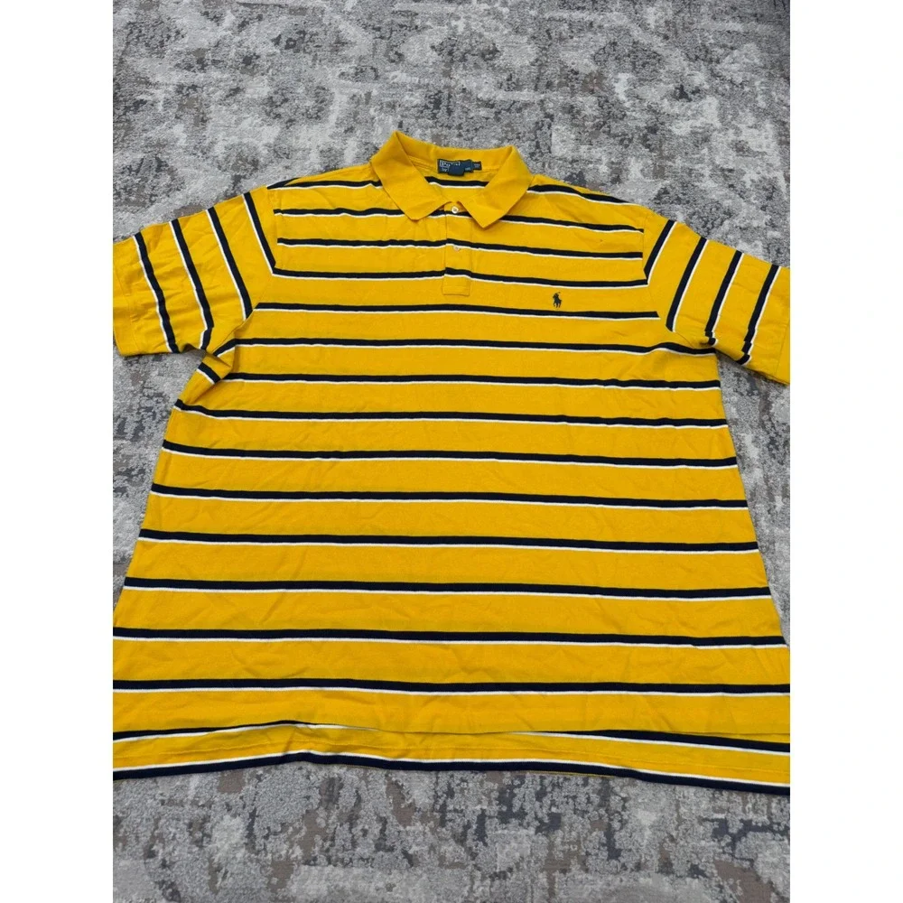 Polo Ralph Lauren Mens 4XB Big Yellow Navy Blue Striped Cotton Polo Shirt